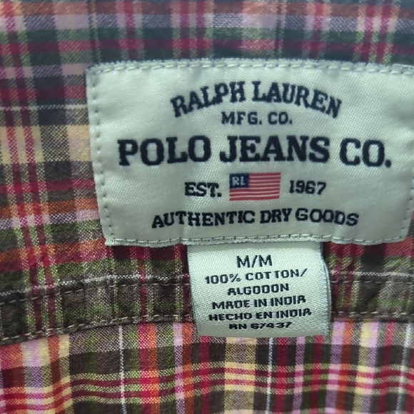 Ralph Lauren Jeans Co Button Shirt Men's Medium Brown Red Casual 100% Cotton - Picture 9 of 9